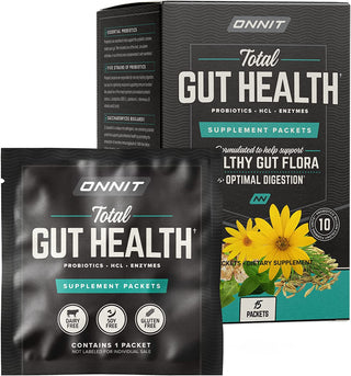 ONNIT Total Gut Health - Complete Probiotics & Digestive Enzyme Supplement for Women & Men - 5 Strains of Probiotics, Prebiotics, Enzymes, Betaine HCL