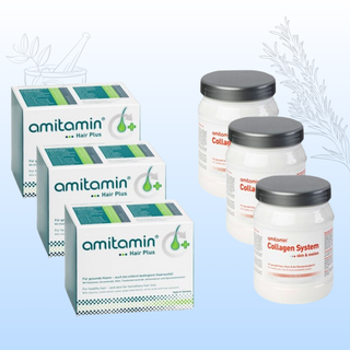 amitamin Hair Care Bundle - 3 Packs Hair Plus + 3 Packs Collagen System (Bundle of 90 Days)