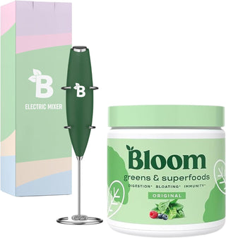 Bloom Nutrition Super Greens Powder Smoothie and Juice Mix, Probiotics for Digestive Health & Bloating Relief for Women, Original + Milk Frother High Powered Hand Mixer