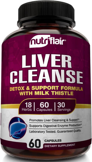 Nutriflair Liver Cleanse Detox & Repair Supplement with Milk Thistle, Turmeric, Dandelion, Artichoke Extract, Berberine HCL, Ginger - Liver Support and Liver Health, Non-Gmo Pills, 60 Veggie Capsules