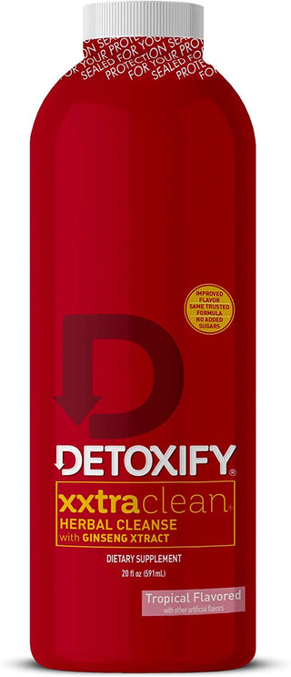 Detoxify – Xxtra Clean Herbal – Tropical Fruit Flavor - 20 Oz – Professionally Formulated Extra Strength Herbal Detox Drink – Enhanced with Ginseng Extract & Milk Thistle Extract - plus Sticker
