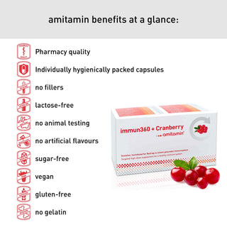 amitamin® immun360 + Cranberry – stärkt das Immunsystem auf natürliche Weise – aus Deutschland (30-Tage-Vorrat)