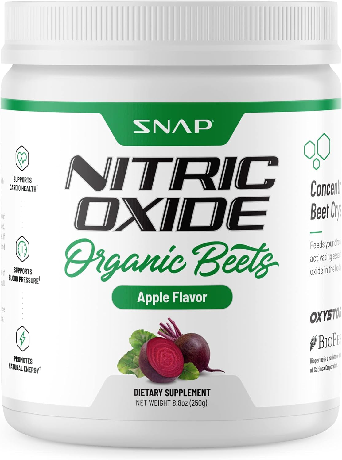 Snap Supplements USDA Organic Beet Root Powder, 3-In-1 Nitric Oxide Supplement, Support Healthy Blood Circulation, 250G (Apple)