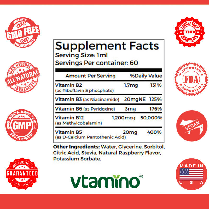 vtamino B-12 Drops (2oz/60ml) - Development & Functioning of Body Tissues & System (60 Days Supply)