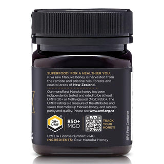 Kiva Raw Manuka Honey UMF 20+ | MGO 850+ | 100% Pure New Zealand Honey (8.8Oz/250G Bpa-Free Jar) | UMF and MGO Certified | Gmo-Free | Traceable