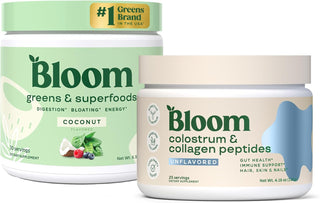 Bloom Nutrition Superfood Greens Powder, Digestive Enzymes with Probiotics and Prebiotics, Gut Health, Bloating Relief, Coconut + Bovine Colostrum Powder | Pure 40% Igg Premium Colostrum