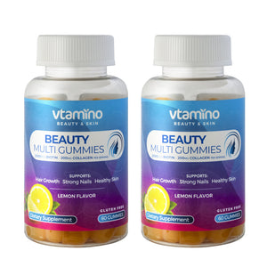 vtamino Beauty Multi-Gummies-Premium Hair, Skin & Nails Multivitamin with 2500mcg Biotin & 200mg Collagen-60 Gummies (30 Days Supply)