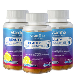 vtamino Beauty Multi-Gummies-Premium Hair, Skin & Nails Multivitamin with 2500mcg Biotin & 200mg Collagen-60 Gummies (30 Days Supply)