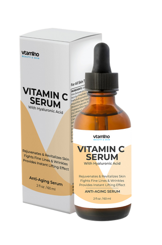 LIMITED TIME OFFER! vtamino Vitamin C Serum and Hyaluronic (60ml) + FREE Themaqueen Cooling Stick Face & Eye-Intensive Skin Cooler-The Ultimate Solution for Anti-Aging