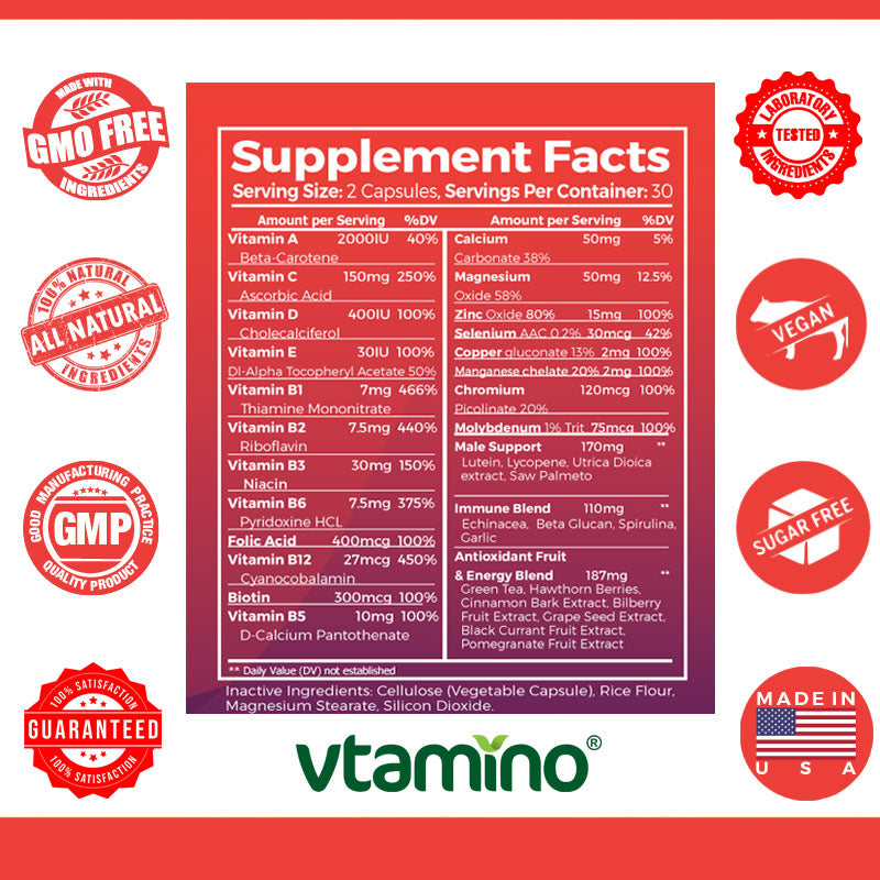 vtamino Men’s Multivitamin-Advanced Daily Multivitamin to Improve Overall Health & Well-being (30 Days Supply)