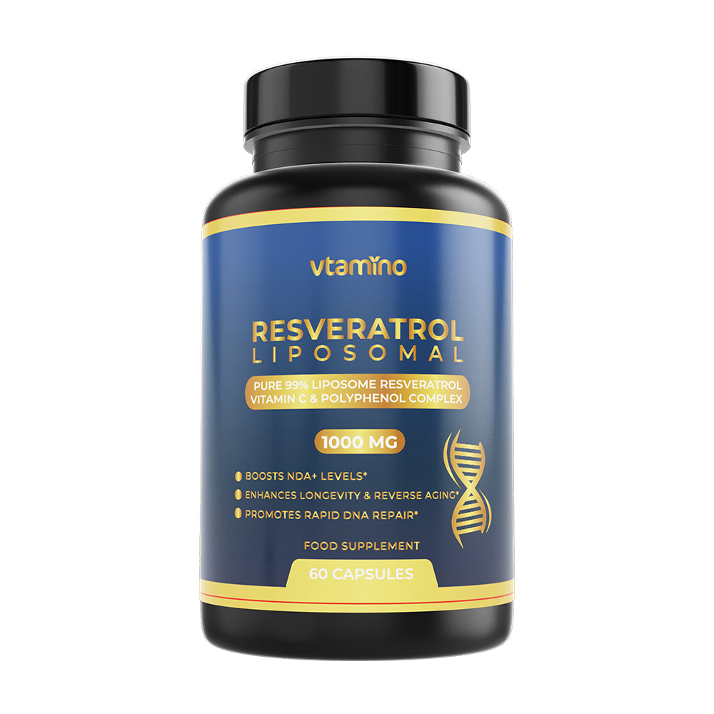 PURE 99% Liposome Resveratrol with Vitamin C & Polyphenol Complex from vtamino - Boosts NAD+ Levels for Reverse Aging & Longevity (1 Month Supply)