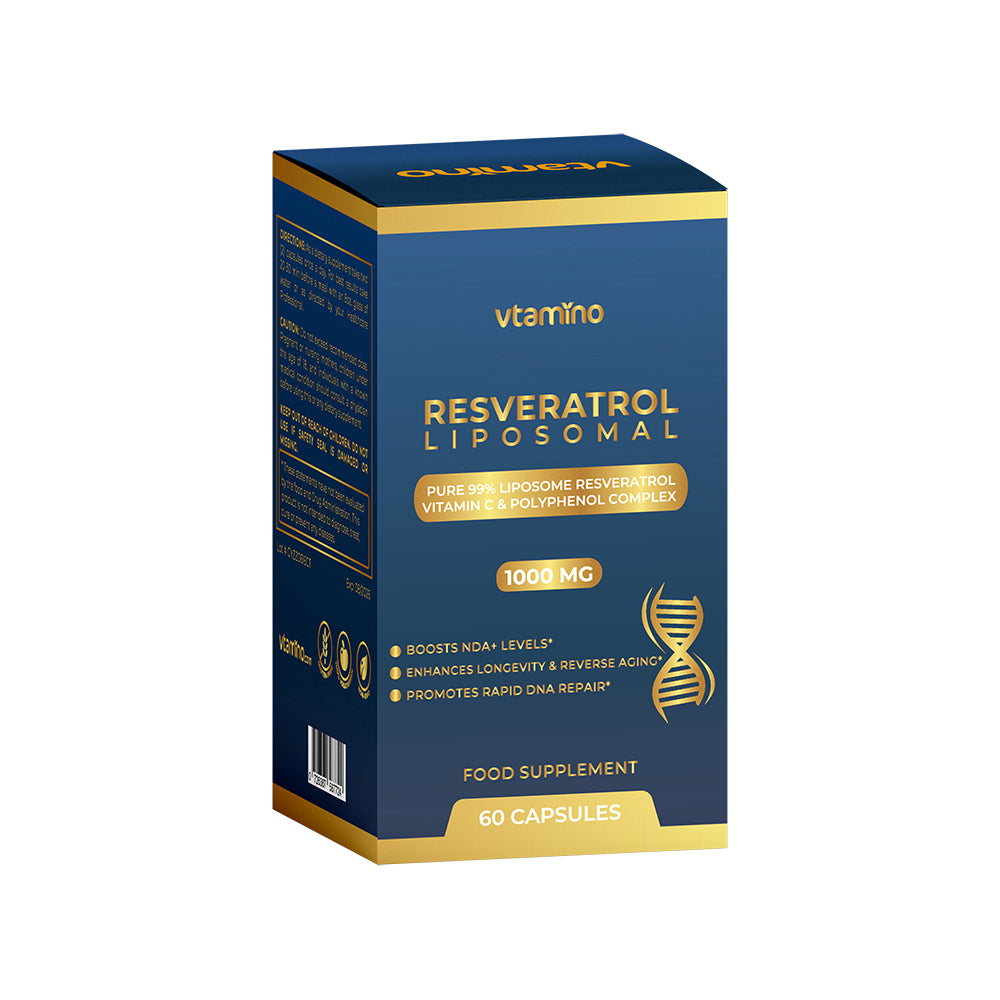 PURE 99% Liposome Resveratrol with Vitamin C & Polyphenol Complex from vtamino - Boosts NAD+ Levels for Reverse Aging & Longevity (1 Month Supply)