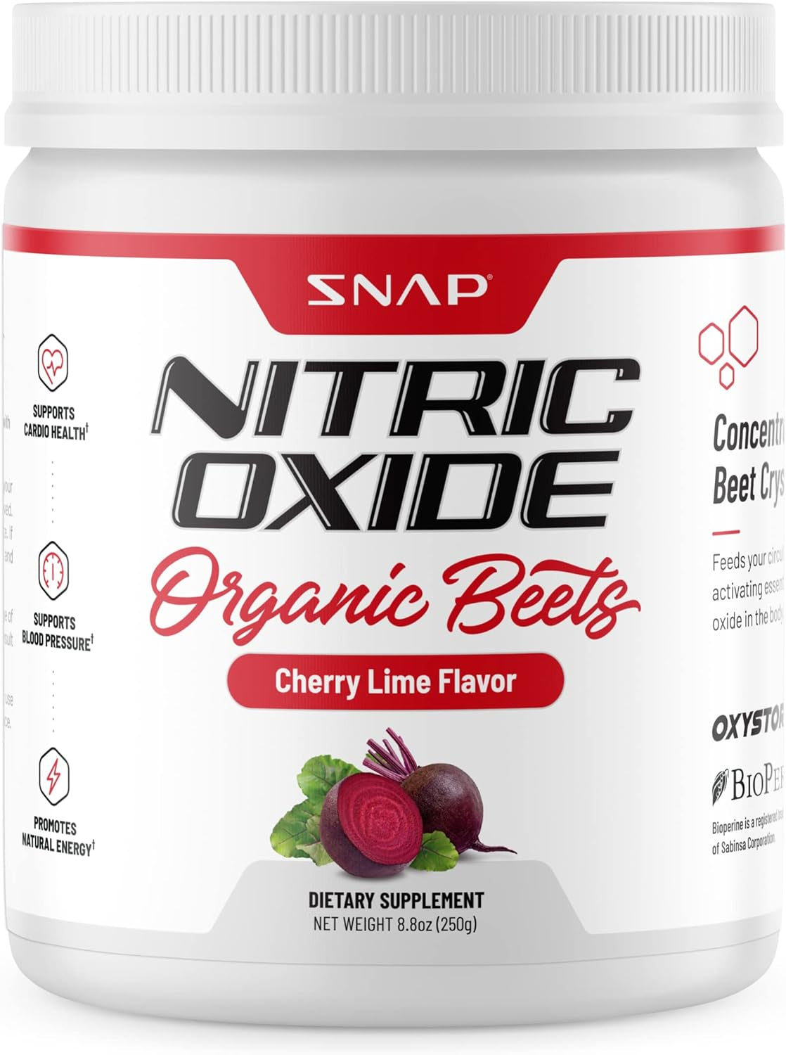 Snap Supplements USDA Organic Beet Root Powder, 3-In-1 Nitric Oxide Supplement, Support Healthy Blood Circulation, 250G (Cherry Lime)