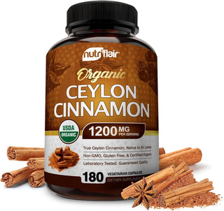 Nutriflair Organic Ceylon Cinnamon (100% Certified ) 1200Mg per Serving, 120 Capsules - Joints, Inflammatory, Antioxidant, Glucose Metabolism Support- 120 Count (Pack of 1)