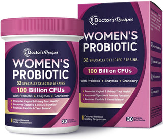 Doctor'S Recipes Women’S Probiotic, 60 Caps 50 Billion CFU 16 Strains, with Organic Cranberry, Digestive Immune Vaginal & Urinary Health, Shelf Stable, Delayed Release, No Soy Gluten Dairy