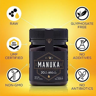 Kiva Raw Manuka Honey UMF 20+ | MGO 850+ | 100% Pure New Zealand Honey (8.8Oz/250G Bpa-Free Jar) | UMF and MGO Certified | Gmo-Free | Traceable