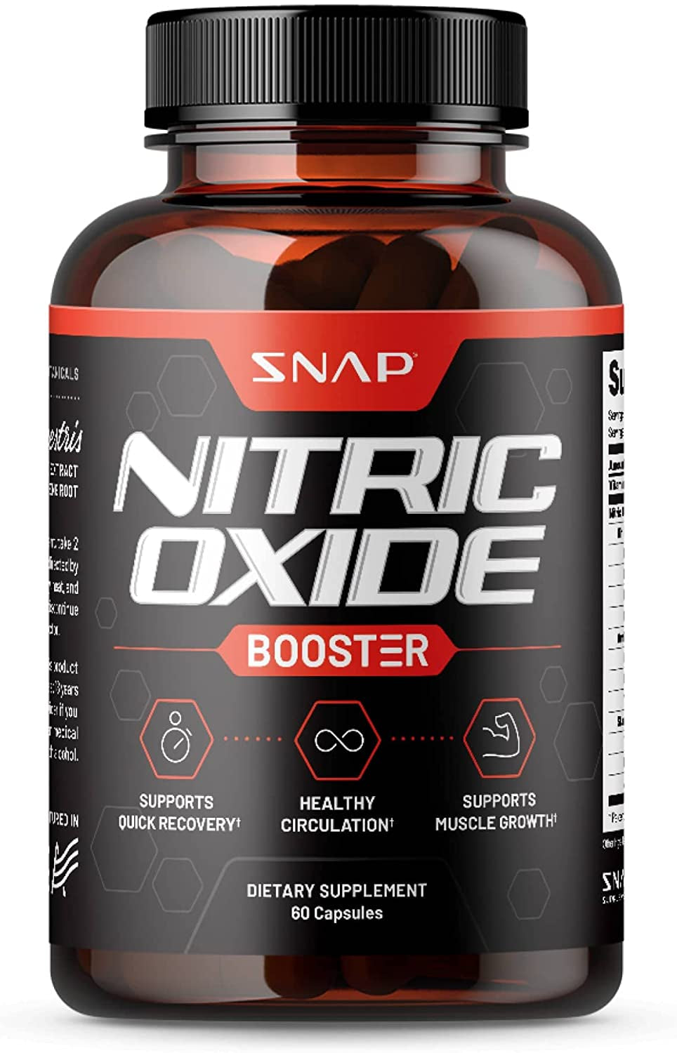 Snap Supplements Nitric Oxide Booster, Support Healthy Blood Circulation, Nitric Oxide Supplements for Men and Women, 60 Capsules