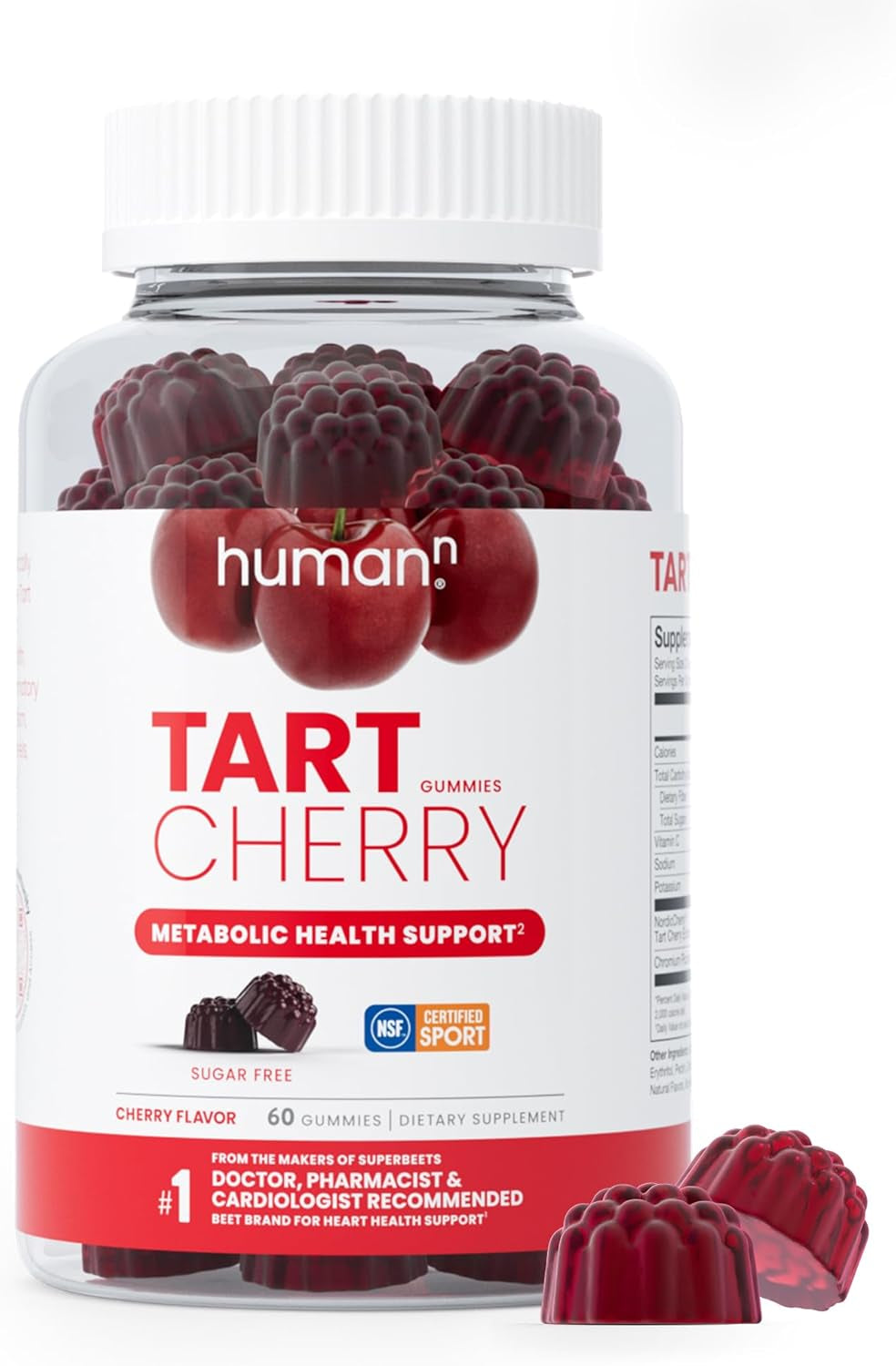 Humann Tart Cherry Gummies - Support for Uric Acid, Immunity, Inflammation, and Metabolic Health – NSF Certified Sport, Antioxidant-Rich, Non-GMO, Sugar-Free Vegan - 60 Count from the Makers of Superbeets