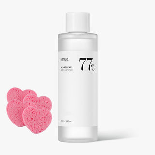 Bylum 2023 Newly Heartleaf 77% Soothing Toner by Anua,(250Ml / 1 Bottles.) with 4 PCS Heart Shaped Face Cleansing Sponge