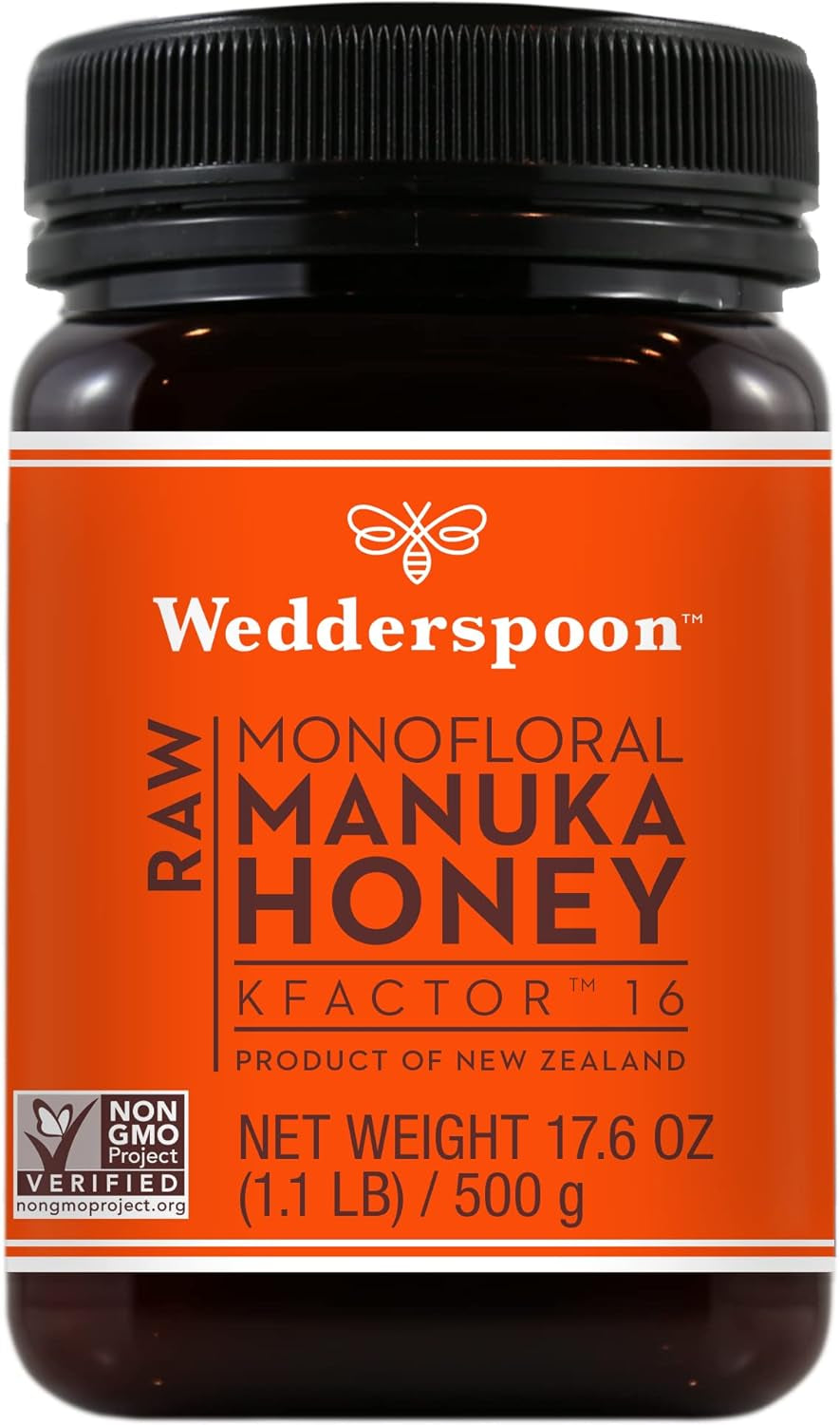 Wedderspoon Raw Premium Manuka Honey, Kfactor 16, 17.6 Oz, Unpasteurized, Genuine New Zealand Honey, Traceable from Our Hives to Your Home