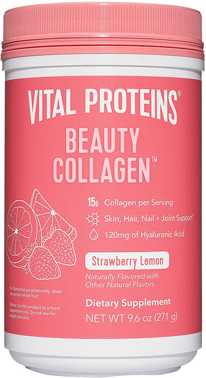 Vital Proteins Beauty Collagen (Strawberry Lemon, Canister) - 120Mg of Hyaluronic Acid and 15G of Collagen per Serving