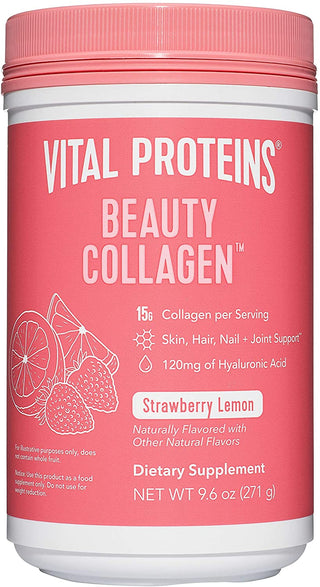 Vital Proteins Beauty Collagen (Strawberry Lemon, Canister) - 120Mg of Hyaluronic Acid and 15G of Collagen per Serving