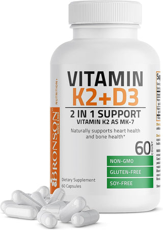 "Boost Your Bone and Heart Health with our Advanced Vitamin K2 (MK7) + D3 Supplement! 🌟 Non-GMO Formula with 5000 IU Vitamin D3 & 90 Mcg Vitamin K2 MK-7 💪 Convenient 250 Capsules of Easy-to-Swallow Vitamin D & K Complex! 😍 #healthyliving #supplements"