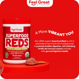 Feel Great 365 Organic Reds Superfood Powder | Smoothie Mix Loaded with Organic Beet Root Powder | Contains Vital Antioxidants & Energizing Polyphenols Supplement (Red Superfood)