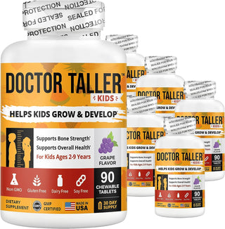Nubest Doctor Taller Kids - Support Healthy Growth of Kids with Multivitamins and Multiminerals for Kids Ages 2 to 9 - Grape Flavor - 90 Vegan Chewable Tablets | 1.5 Month Supply