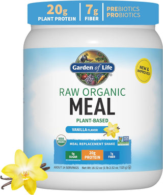 Garden of Life Vegan Protein Powder - Raw Organic Meal Replacement Shakes - Vanilla - Pea Protein, Greens and Probiotics for Women and Men, Plant Based Dairy Free All in One Shake, 28 Servings