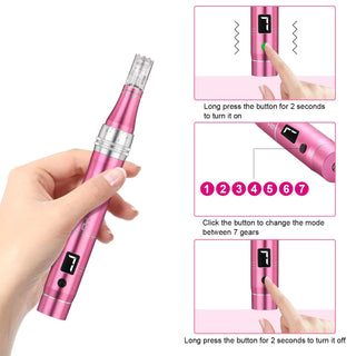 TBPHP M1 Electric Derma Beauty Pen Professional At-Home Kit with 12Pcs Replacement Cartridges - Trusty Skin Care Tool Kit (Pink)