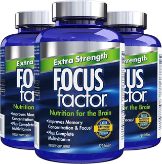 Focus Factor Adults Extra Strength, 120 Count - Brain Supplement for Memory, Concentration and Focus - Complete Multivitamin with DMAE, Vitamin D, DHA - Trusted Health Vitamins