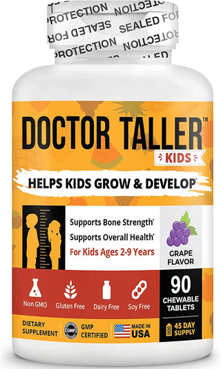 Nubest Doctor Taller Kids - Support Healthy Growth of Kids with Multivitamins and Multiminerals for Kids Ages 2 to 9 - Grape Flavor - 90 Vegan Chewable Tablets | 1.5 Month Supply