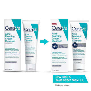 Cerave Acne Foaming Cream Cleanser | Acne Treatment Face Wash with 4% Benzoyl Peroxide, Hyaluronic Acid, and Niacinamide | Cream to Foam Formula | Fragrance Free & Non Comedogenic | 5 Oz