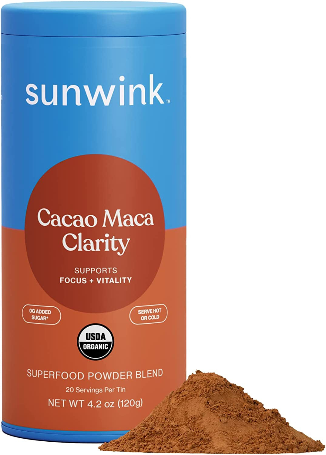 Sunwink Cacao Clarity - Superfood Mushroom Powder for Energy, Mental Clarity & Focus with Reishi, Lion’S Mane, & Organic Maca Root - Mushroom Coffee Alternative & Natural Brain Booster (20 Servings)