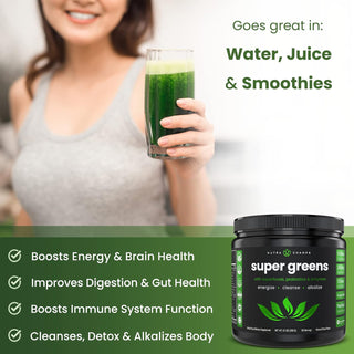 Nutrachamps Super Greens Powder Premium Superfood | 20+ Organic Green Veggie Whole Foods | Wheat Grass, Spirulina, Chlorella & More | Antioxidant, Digestive Enzyme & Probiotic Blends