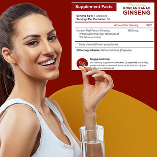 Nutriflair Korean Red Panax Ginseng 1600Mg, 120 Vegan Capsules - 5% Ginsenosides High Strength Ginseng Root Extract Focus Supplements - Supports Energy, Strength, Vigor, Performance in Women and Men