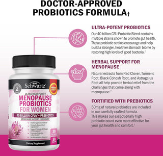 Menopause Support Probiotics for Women - Hot Flashes Night Sweats Mood Swings and Hormone Balance - Natural Menopause Relief Supplements for Women with Astragalus - 30 Servings