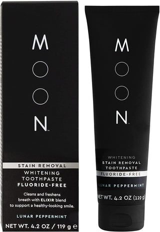 MOON Stain Removal Whitening Toothpaste, Fluoride-Free, Lunar Peppermint Flavor for Fresh Breath, for Adults 4.2 Oz