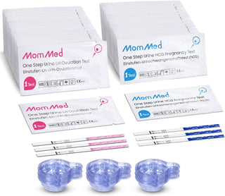 Mommed Ovulation Test Kit (HCG15-LH40), 15 Pregnancy & 40 Ovulation Test Strips with 55 Urine Cups Reliable & Quick Early Pregnancy Test