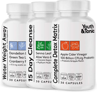 3Pk Detox Cleanse Kick off Weight Management | Colon Cleanser + Water Loss Pills W Dandelion + ACV Full Body Detox + Probiotics | for Flat Stomach, Waistline, Metabolism, Bloating, Cravings – 90 Pills