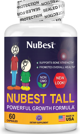 Nubest Tall - Powerful Formula for Strong Bones, Immunity & Healthy Development with Calcium, Collagen & Herbs - for Children (5+) & Teens Who Don’T Drink Milk Daily - 60 Capsules | 1 Month Supply