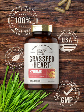 "Boost Your Health with Herbage Farmstead Grass Fed Beef Heart Supplement! 🌱💪
🔹 3500mg, 200 Capsules for Maximum Benefits
🔹 Desiccated Pasture Raised Bovine Formula for Premium Quality
🔹 Non-GMO and Gluten Free for a Healthy Lifestyle"