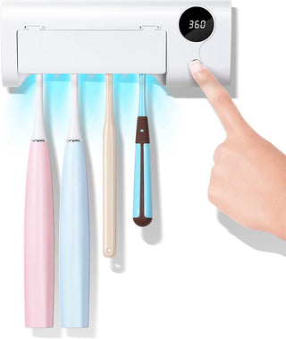 Starwin UV Toothbrush Sanitizer, Tooth Brush Sterilizer Cleaner Wall Mounted/Sterilization and Timer Function Rechargeable Cordless Bathroom Toothbrush Holder without Drilling Fit 99% Toothbrushes