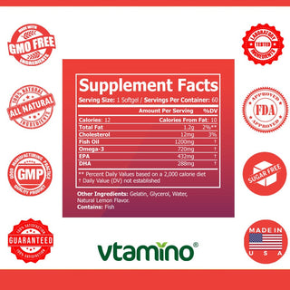 vtamino Mega Omega 3 Complex (Fish Oil 1200mg, Omega3 720mg) (30 Days Supply)