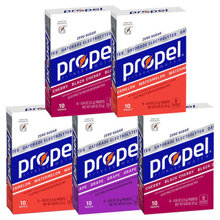 Propel Powder Packets 4 Flavor Variety Pack with Electrolytes, Vitamins and No Sugar 10 Count (Pack of 5) (Packaging May Vary)