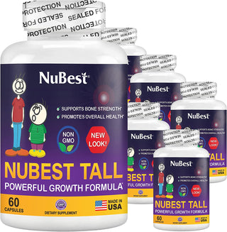 Nubest Tall - Powerful Formula for Strong Bones, Immunity & Healthy Development with Calcium, Collagen & Herbs - for Children (5+) & Teens Who Don’T Drink Milk Daily - 60 Capsules | 1 Month Supply
