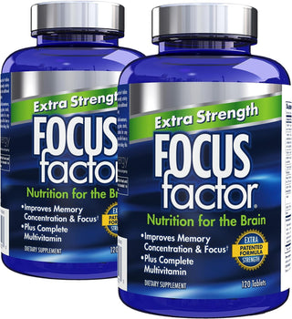 Focus Factor Adults Extra Strength, 120 Count - Brain Supplement for Memory, Concentration and Focus - Complete Multivitamin with DMAE, Vitamin D, DHA - Trusted Health Vitamins
