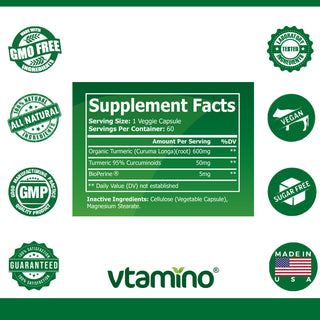 vtamino Turmeric w/Bioperine – Anti-Aging & Joint Support Supplement (30 Days Supply)