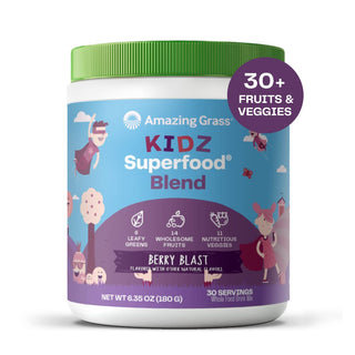 Amazing Grass Kidz Superfood: Organic Greens, Fruits, Veggies, Beet Root Powder & Probiotics for Healthy Kids, Outrageous Chocolate, 30 Servings, 6.35 Ounce (Pack of 1)